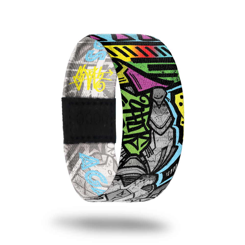 Against All Odds-Sold Out-ZOX - This item is sold out and will not be restocked. Brightly multicolored graffiti abstract. Inside is the same in grey and white and reads Against All Odds.  