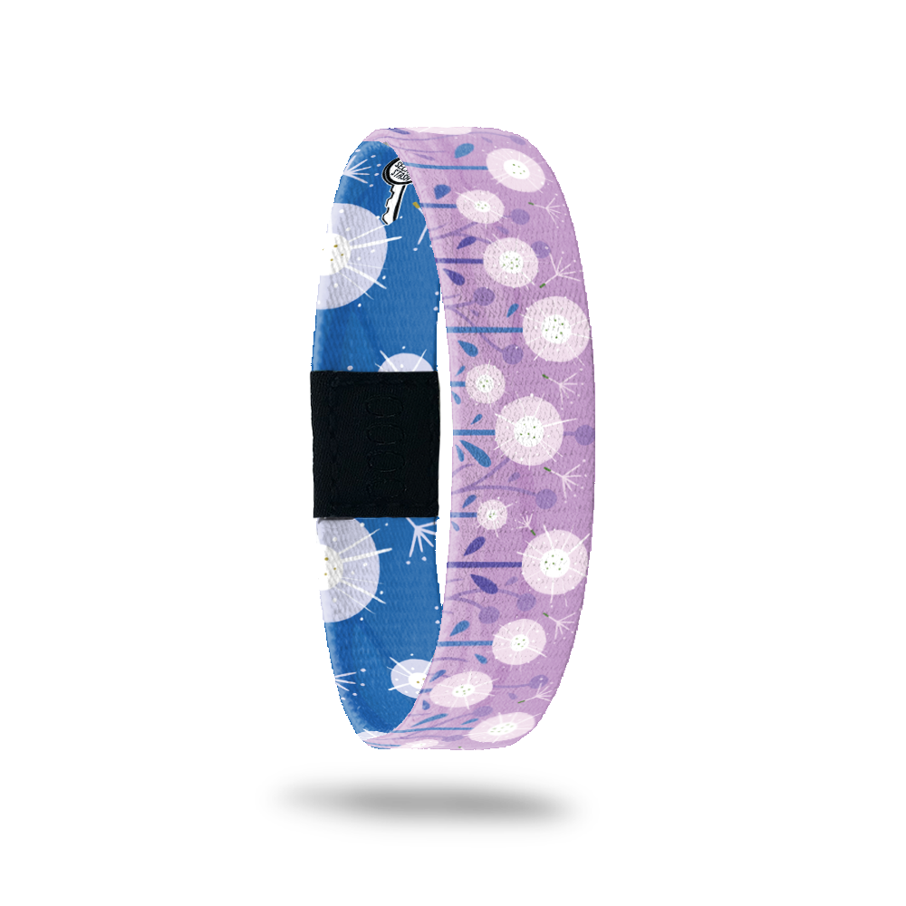 Best Wishes SS-Sold Out - Singles-Small-ZOX - This item is sold out and will not be restocked. Purple with white dandelions all over. Inside is blue with white flowers all over and reads Best Wishes. 