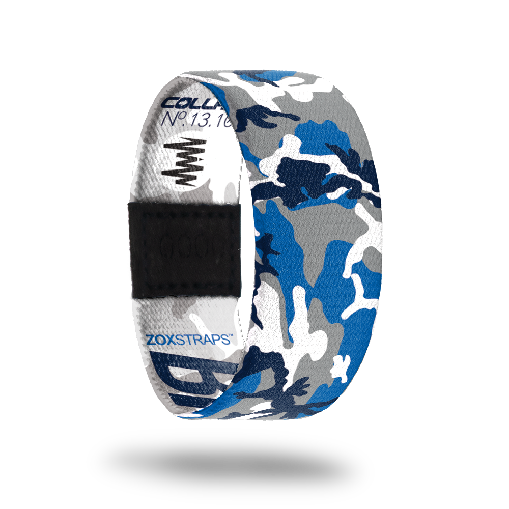 Big D-Sold Out-ZOX - This item is sold out and will not be restocked. Outside Design Hand drawn camo pattern colored blue, dark blue, grey, and dark grey. Inside Design White and grey camo with blue and dark blue "BigD" typography.