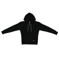 Imperial zip up hoodie. All black with a kangaroo pocket and a silver/metal zipper. The hoodie comes with an all black string that can be changed out with any other ZOX hoodie string. 