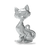 This is a charm that fits ZOX single wristbands, lanyards and hoodie strings only. It is made from stainless steel and is silver in color.  It is a detailed cat in a sitting pose with its tail curled and one paw up. 