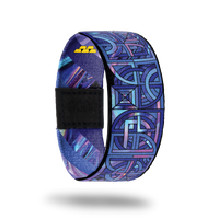 This is a reward item, do not purchase. ZOX strap with a stained glass design. Colors are purple, blue and pink with a matching pin. 