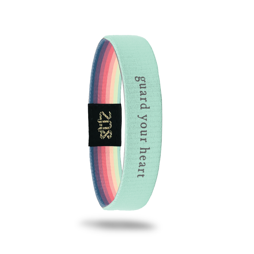 Product photo of inside design with black text guard your heart with varying background in mint, green, peach, pink, red, maroon, purple, or blue