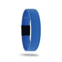 Wristband single in medium blue color whit a lighter blue abstract line design on top. The inside is all blue and reads Nothing Is Impossible. It also lists Bible vers 42.1.37.