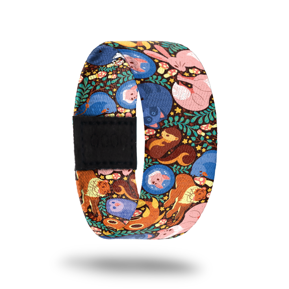 Animal Instinct-Sold Out-ZOX - This item is sold out and will not be restocked. Part of the Amigos mini collection. Has multicolored squirrels, tigers and rabbits all over. Inside reads Animal Instinct.