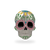 This is a charm that fits ZOX single wristbands, lanyards and hoodie strings only. It is made from stainless steel and is silver in color. It's in the shape of a skull and has enamel colors in a flowery design. 