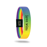 Inside Design of Love Wins: rainbow gradient with black text ‘Love Wins’