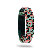 Product photo of the outside of 2020 - Day 11 - Mr. Uh Huh: black design with repeating mint green monster with red eyebrows