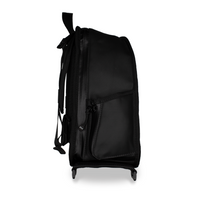 a side profile image of the smaller black backpack