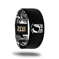 product image of the inside of a wristband design for POW MIA showing different military emblems  