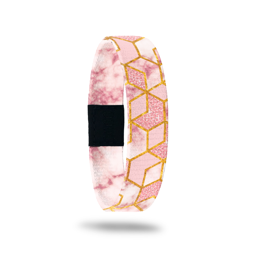 Outside Design of She Believed She Could So She Did: light pink, watercolor pink, pink glitter, and gold geometric design