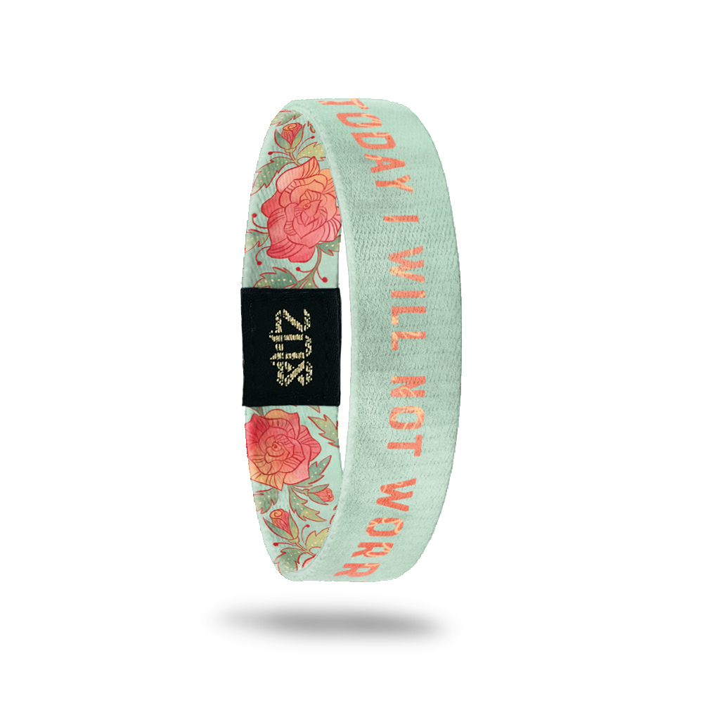 Inside Design of Today I Will Not Worry: light green design with watercolor rose-colored text ‘Today I Will Not Worry’