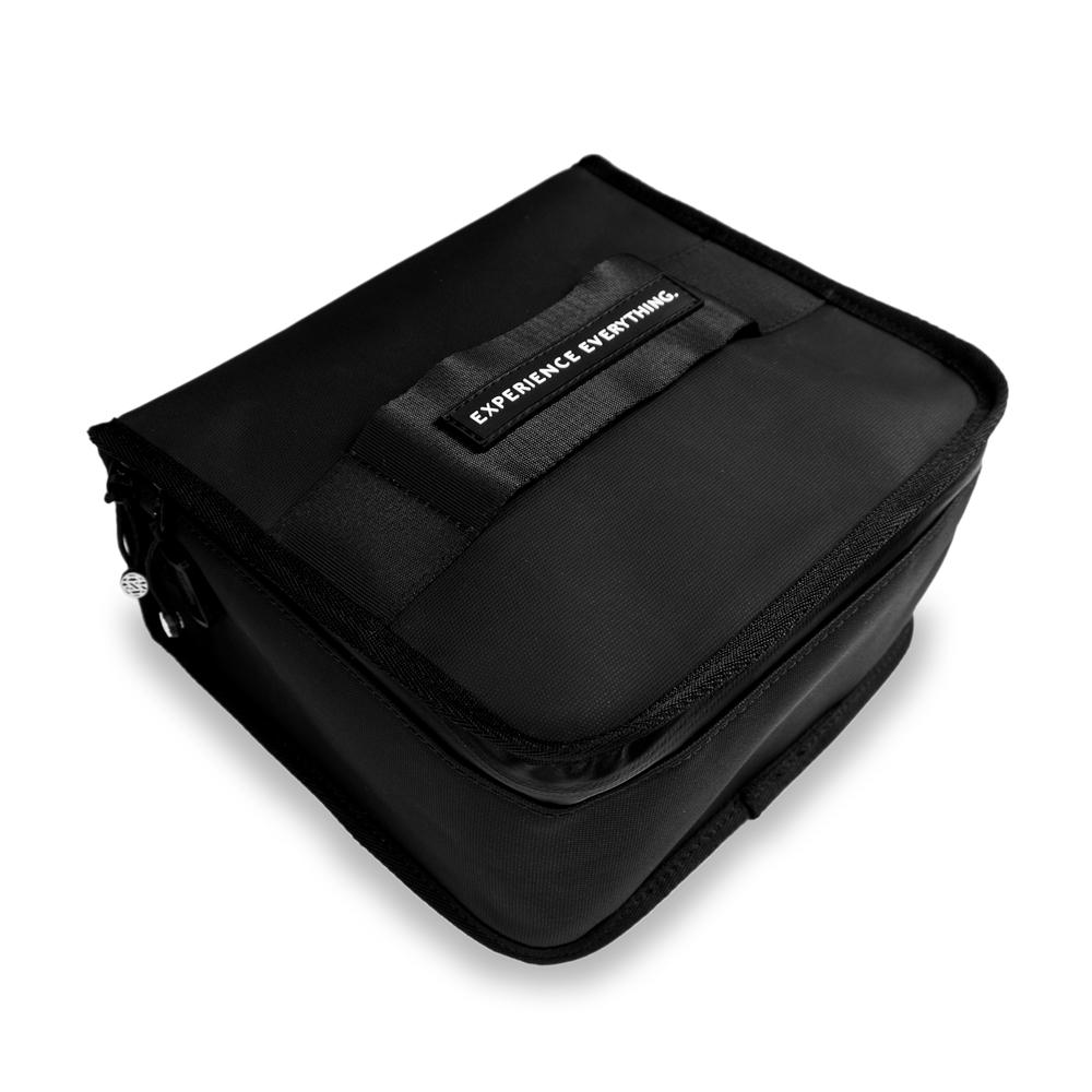 product image of a black lunch box showing the top and side of it