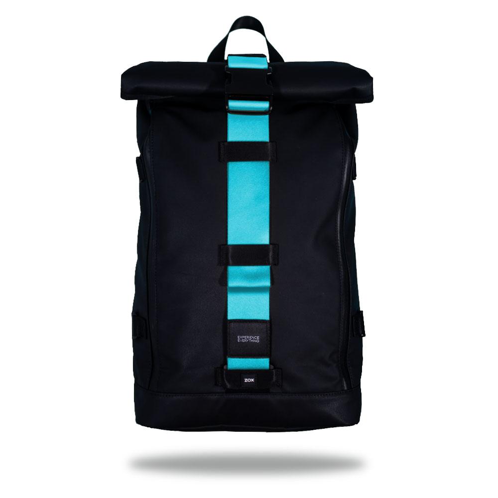 Product image of an Imperial backpack showing a wide strap down the center of it that is interchangeable. The closure strap the item that is for sale on this page and is called F&F Blue and the design is solid a lighter blue color