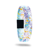 Product photo of outside design of dream big with a white geometric design overlaying a blue, purple, and yellow watercolored background 