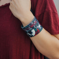 Lifestyle close up image of model's wrist wearing 2 Memento Mori straps