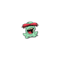 Enamel pin photo of 2020 - Day 11 - Mr. Uh Huh: mint green monster with red eyebrows