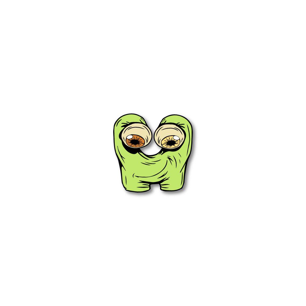 Enamel pin photo for 2020 - Day 18 - H.G. Holdmyeyes: green monster holding his eyeballs