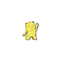 Enamel pin photo for 2020 - Day 9 - Righteous Rick: yellow monster with small orange horns and one fist in the air